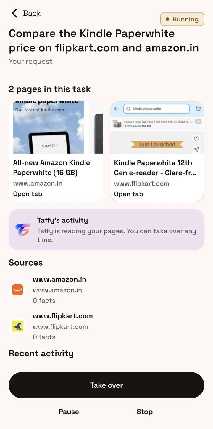 TaffyGo’s assistant working through a task in the browser